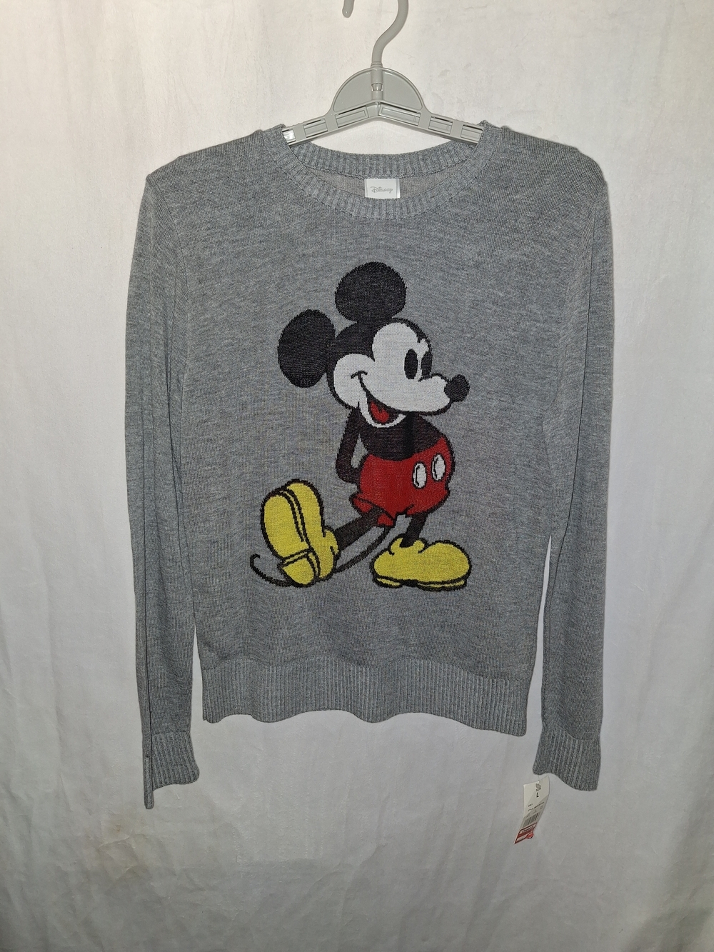 Disney Gray Crewneck Sweater with Mickey Mouse Graphic